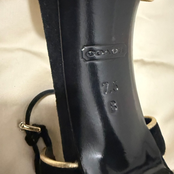 7.5 Coach Velvet Black and Gold Stiletto Heels - Picture 8 of 10